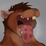 anthro bodily_fluids breath brown_body brown_fur buckteeth drooling fangs fur gaping_mouth green_eyes licking_screen looking_at_viewer male mouth_shot open_mouth saliva simple_background solo teeth tongue tongue_out da~blueguy nacho_(lewdrat) mammal murid murine rat rodent 1:1