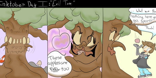 age_regression anthro dialogue duo female forced forced_transformation gender_transformation male motion_lines plant text transformation tree andetheslayer inktober canid canine fox human mammal absurd_res comic english_text hi_res