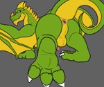 3_toes anus backsack balls blue_eyes blush bodily_fluids butt claws cum feet feral foot_focus genital_fluids genitals green_body green_scales hindpaw horn humanoid_genitalia humanoid_penis looking_back male membrane_(anatomy) membranous_wings non-mammal_balls paws penis perineum precum presenting presenting_hindquarters raised_tail scales simple_background smile soles solo tail tail_anus teeth thick_tail toes wings yellow_body yellow_scales fol european_mythology mythology chaussette dragon mythological_creature mythological_scalie reptile scalie western_dragon hi_res unfinished