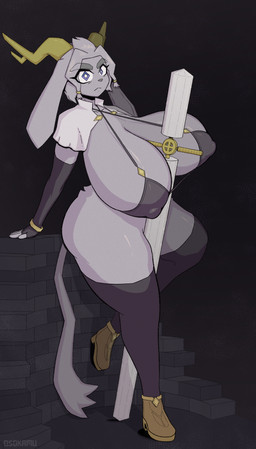 2_horns angry anthro antlers big_breasts bracelet breasts brick clothed clothing dream_breaker_(pseudoregalia) female footwear horn huge_breasts huge_hips huge_thighs jewelry long_ears looking_at_viewer nipple_outline serious shoes skimpy solo tail thick_thighs weapon wide_hips osokamu pseudoregalia sybil_(pseudoregalia) bovid caprine goat jackalope lagomorph mammal 2025 absurd_res digital_drawing_(artwork) digital_media_(artwork) hi_res