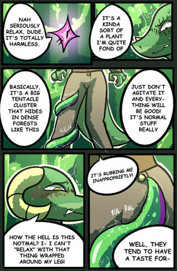 anthro clothed clothing dialogue female group horn rubbing_vulva speech_bubble tail tentacles text trio yellow_eyes brradett lernie_(brradett) love_goddess_(brradett) scalie absurd_res colored comic digital_media_(artwork) english_text hi_res