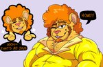 anthro clothed clothing eyes_closed male one_eye_closed overweight overweight_male simple_background solo text wink lewdookami happy_tree_friends disco_bear_(htf) bear mammal 2021 english_text