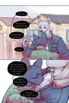 building clothing dialogue eyes_closed green_eyes hairless house hug male outside text bastriw nico_(bastriw) pato_(bastriw) canid canine canis domestic_cat felid feline felis hairless_cat mammal sphynx_(cat) wolf 2:3 comic english_text hi_res