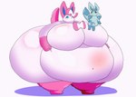 accessory ambiguous_gender anthro belly belly_jiggle big_belly big_breasts big_butt big_cheeks black_nose blue_body blue_ears blue_inner_ear blue_sclera blue_tail blush bow_ribbon breast_jiggle breasts butt butt_jiggle chubby_cheeks duo female hair_accessory hair_bow hair_ribbon huge_belly huge_breasts huge_butt hyper hyper_belly hyper_breasts hyper_butt jiggling morbidly_obese morbidly_obese_anthro morbidly_obese_female navel obese obese_anthro obese_female on_another overweight overweight_anthro overweight_female pink_ears pink_tail ribbons sitting_on_another sitting_on_breasts smile tail three-quarter_view walking white_body white_eyes adansin nintendo pokemon cindy_(adansin) eeveelution generation_4_pokemon generation_6_pokemon glaceon pokemon_(species) sylveon 2024 2d_animation animated colored digital_media_(artwork) loop shaded short_playtime