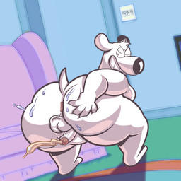 anthro big_butt bodily_fluids butt cum cum_while_flaccid ejaculation genital_fluids genitals hands-free huge_butt humanoid_genitalia humanoid_penis male penis presenting presenting_balls presenting_hindquarters presenting_penis shaking_butt solo twerking seed.love family_guy brian_griffin 1:1 hi_res