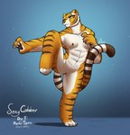 2021 abs anthro athletic breasts brown_body brown_fur claws digital_media_(artwork) dreamworks felid female feretta fighting_pose fingers fur genitals hi_res kung_fu_panda mammal master_tigress muscular muscular_female nipples nude on_one_leg orange_body orange_fur pantherine pose pussy raised_leg simple_background small_breasts small_nipples solo standing tiger white_body white_fur yellow_eyes
