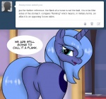 2013 blue_body blue_eyes blue_fur blue_hair butt comic cutie_mark dialogue educational english_text equid equine eyeliner female feral friendship_is_magic fur hair hasbro horn long_hair looking_back loopend makeup mammal meme my_little_pony mythological_creature mythological_equine mythology open_mouth princess princess_luna_(mlp) rear_view royalty smile solo text the_more_you_know tumblr unicorn