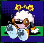 3_toes barefoot blue_eyes blush bodily_fluids cloud electricity feet foot_fetish foot_focus fur hindpaw machine male motion_lines not_furry pawpads paws solo sweat toes wool_(fur) pawplants capcom mega_man_(series) megaman_(classic) sheep_man air_creature bovid caprine elemental_creature living_cloud mammal robot robot_master sheep 2022 digital_media_(artwork)