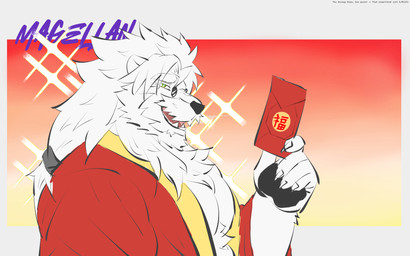 5_fingers anthro black_nose black_pawpads claws eyebrows fingers green_eyes holidays humanoid_hands male mature_anthro mature_male pawpads solo thick_eyebrows nasgormagelan chinese_new_year felid lion mammal pantherine 16:10 hi_res widescreen
