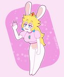 anthro blonde_hair blue_eyes cellphone crown electronics female hair headgear phone smartphone solo abbibunbun mario_bros mario_plus_rabbids_kingdom_battle nintendo raving_rabbids rayman_(series) ubisoft rabbid_peach lagomorph mammal rabbid 5:6 crossover hi_res