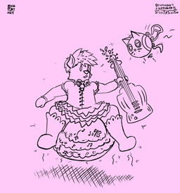 ambiguous_gender anthro baby_bottle big_diaper biped boots clothed clothing diaper dress duo electric_guitar empty_eyes floating footwear frilly frilly_clothing frilly_diaper frilly_dress guitar handwear heart_eyes heart_symbol magical_girl_outfit male mittens musical_instrument musical_note musical_symbol pink_background plucked_string_instrument shoes simple_background spread_legs spreading string_instrument symbol wearing_diaper young m3g4 hi-fi_rush kinktober kinktober_2024 microsoft tango_gameworks 808_(hi-fi_rush) chai_(hi-fi_rush) fairy orb_robot 2024 cross-hatching digital_media_(artwork) hatching_(art) hi_res monochrome shaded signature sketch