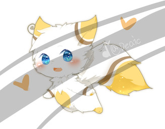 ambiguous_gender blue_eyes blush chibi fur kemono open_mouth open_smile semi-anthro smile solo white_body white_fur yellow_body yellow_fur deaic canid canine mammal 2018 distracting_watermark hi_res watermark
