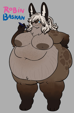 anthro areola belly belly_overhang belly_rolls big_belly big_breasts big_butt breasts brown_body brown_fur butt deep_navel fat_arms fat_rolls female freckles fur hair huge_belly huge_breasts huge_butt huge_thighs marker morbidly_obese morbidly_obese_female name_tag navel nipples nude obese obese_female overweight overweight_female simple_background solo stretch_marks thick_thighs wide_hips mexifurfoof robin_baskan_(mexifurfoof) lagomorph leporid mammal rabbit digital_drawing_(artwork) digital_media_(artwork)