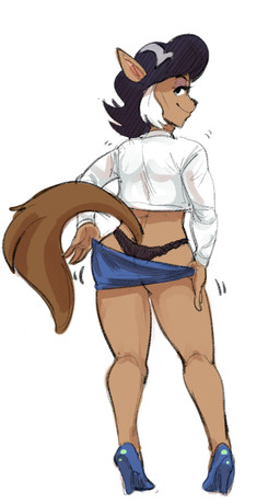 anthro black_hair bottomwear bottomwear_down clothing collared_shirt dress_shirt female footwear hair high_heels lace_panties looking_back muscular muscular_female panties seductive shirt shoes simple_background skirt_down smile solo tan_body teasing topwear underwear undressing white_background dbaru hanna-barbera swat_kats felina_feral domestic_cat felid feline felis mammal 2020 colored full-length_portrait hi_res portrait shaded