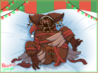 accidental_holly anthro anus aroused avian_feet bell blush breasts brown_body brown_fur butt christmas_clothing christmas_headwear clothing eyewear feather_hands feathers female fox_ears freckled_butt freckles fur glasses hair hair_over_eye hat headgear headwear holidays holly_(plant) hood lying on_back plant presenting pubes ribbons santa_hat short_hair small_breasts solo string_lights tongue tongue_out wet wings womb_tattoo nightlyomens christmas dhuna_(nightlyomens) avian bird canid canine fox humanoid hybrid mammal