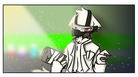 border chest_tuft clipboard clothing coat cosmic_background fur gas_mask gesture hand_gesture head_tuft holding_clipboard holding_object lab_coat looking_at_viewer male mask pen pockets pointing red_eyes solo starry_background topwear tuft white_body white_border white_fur writing_utensil timingtf_(artist) changed_(video_game) dr._k_(changed) canid canine canis mammal wolf 16:9 widescreen