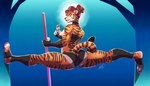 7:4 anthro breasts butt clothed clothing felid female flexible hi_res jaeger_wunderkind mammal pantherine solo splits spread_legs spreading stripes tiger tight_clothing