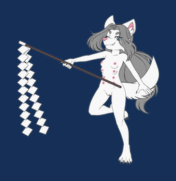 8_breasts 8_nipples anthro belly_nipples biped breasts cheek_tuft claws cute_fangs dancing eyebrows facial_tuft fangs female fur genitals grey_hair hair holding_object humanoid_genitalia humanoid_vulva inner_ear_fluff long_hair looking_at_viewer multi_breast multi_nipple nipples nude on_one_leg one_eye_closed pink_nose small_breasts solo standing teeth toe_claws tuft vulva white_body white_fur wink young young_anthro young_female pucco canid canine canis mammal wolf 2025 alpha_channel hi_res