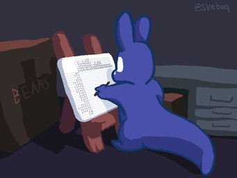 ambiguous_gender blue_body blue_tail box container easel holding_writing_utensil puzzle semi-anthro shadow solo standing tail svehaq_(artist) picross rain_world videocult blueberry_(svehaq) slugcat 4:3 hi_res male_(lore)