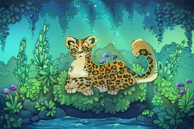 ambiguous_feral ambiguous_gender feet feral fungus fur grass leopard_spots lying mushroom outline paws plant rock solo spots tail water yellow_body yellow_eyes yellow_fur suippupupu felid leopard mammal pantherine 2021 green_theme