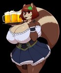 alcohol anthro beer beverage big_breasts breasts cleavage clothed clothing genitals gynomorph huge_breasts hyper hyper_breasts intersex markings mole_(marking) penis solo tsudanym kally_(tits) canid canine kui-tan mammal raccoon_dog tanuki alpha_channel