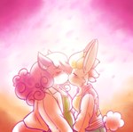 canon_couple duo female female/female hand_holding kissing lesbian_pride_colors lgbt_pride pride_colors sunset winguthings super_lesbian_animal_rpg canid canine fox lagomorph leporid mammal rabbit 2023 hi_res trans_(lore) trans_woman_(lore)