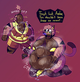 anthro arm_hair big_breasts bodily_fluids body_hair bottomwear breasts burping chest_tuft clothing cum dialogue digestion digestion_noises duo erection erection_through_clothing erection_under_clothing eyewear gagging genital_fluids genitals glasses gloves_(marking) gynomorph gynomorph/gynomorph halo intersex intersex/intersex jewelry leaking_cum leg_markings long_penis markings musk musky_armpit musky_breasts musky_feet musky_penis neck_bulge necklace onomatopoeia oral_vore overweight overweight_gynomorph overweight_intersex penis rumbling_stomach shorts slurping small_nipples socks_(marking) sound_effects stretch_marks sweat sweaty_breasts sweaty_genitalia sweaty_legs sweaty_penis sweaty_thighs text throbbing throbbing_penis top_heavy topwear tuft unzipping vein veiny_penis vest vore wardrobe_malfunction x_eyes felineflustered acid_(felineflustered) amber_(felineflustered) angel demon domestic_cat fallen_angel felid feline felis mammal trans_(lore) trans_woman_(lore)