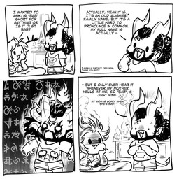 2_horns 4_panel_comic 6_horns arm_support beard bed black_beard black_eyes black_facial_hair black_hair bodily_fluids bottomwear bra breasts burnt cleavage clothed clothed_female clothed_humanoid clothed_male clothing demonic dialogue dot_eyes dresser duo eye_contact facial_hair female female_humanoid finger_twiddling fire fully_clothed fully_clothed_humanoid fully_clothed_male furniture hair hair_bun horn husband_and_wife leaning_on_elbow looking_at_another lying lying_on_bed male male_humanoid married_couple multi_horn nervous nervous_smile nervous_sweat nickname noseless on_bed on_front open_mouth open_smile picture_frame pockets shirt shorts simple_eyes smile smiling_at_another smiling_at_partner spade_tail standing sweat t-shirt tail text topwear underwear white_eyes gaelfox make_a_terrible_comic_day nintendo pokemon demon_prince_babbus gael_(gaelfox) demon demon_humanoid generation_1_pokemon gengar horned_humanoid humanoid pokemon_(species) tailed_humanoid 1:1 2025 comic digital_media_(artwork) english_description english_text greyscale hi_res monochrome