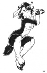 anthro breasts female fur hair hooves looking_at_viewer nipples nude solo white_body white_fur uaykan bovid caprine domestic_sheep mammal sheep 2003 black_and_white monochrome