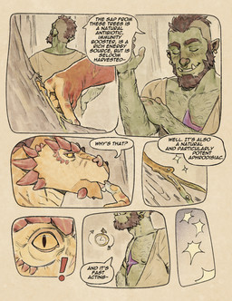 anthro dialogue duo forest male male/male muscular plant text tree roamingthrough mythology berad_(stellarstag) lorcan_(stellarstag) dragon humanoid mythological_creature mythological_scalie orc scalie comic english_text hi_res