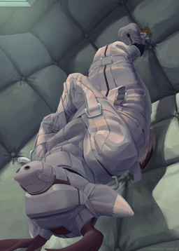 ambiguous_gender anthro antlers bdsm biped bondage bound detailed_background encasement gag horn muzzle_(object) muzzle_gag muzzled padded_room restraints solo straitjacket submissive submissive_ambiguous submissive_anthro suspension suspension_bondage upside_down white_straitjacket tempestus_vulpis deer mammal 2020 absurd_res hi_res