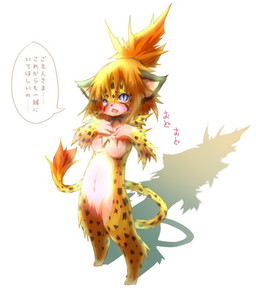 anthro blue_eyes blush female kemono nude solo tail text kolshica tirol cheetah felid feline mammal japanese_text source_request translated