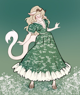 anthro clothing dress female horn solo lura_dura bovid bovine cattle highland_cattle mammal absurd_res hi_res