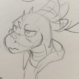 anthro clothed clothing grumpy head_feathers head_spikes hood jacket male male_anthro mouth_closed narrowed_eyes simple_background solo spikes spikes_(anatomy) topwear jezzlen scalie 1:1 guide_lines hi_res monochrome sketch traditional_media_(artwork)