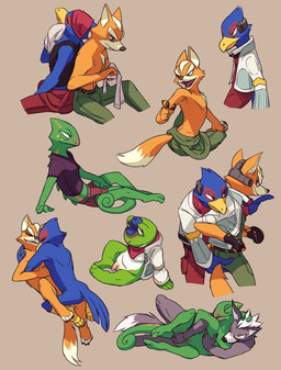 4_toes 5_fingers anthro biped blue_body blue_clothing blue_feathers blue_hat blue_headwear blush bottomwear briefs claws clothed clothing cuddling dipstick_tail duo embarrassed eyes_closed feathers feet fingerless_gloves fingers fur genitals gloves green_body green_bottomwear green_clothing green_pants grey_body grey_fur half-erect handwear hat headgear headwear hindpaw male male/male markings multicolored_body multicolored_fur nude orange_body orange_fur pants pawpads paws penis red_body red_briefs red_clothing red_feathers red_underwear sex simple_background slippy_toed smile solo tail tail_markings toe_claws toes topless underwear white_body white_fur flookz nintendo star_fox falco_lombardi fox_mccloud leon_powalski slippy_toad wolf_o'donnell amphibian avian bird canid canine canis chameleon fox frog lizard mammal reptile scalie wolf 2017 digital_media_(artwork) hi_res multiple_images