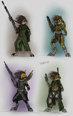 3_fingers 3_toes ankle_tuft anthro arm_tuft armor beak brown_body brown_feathers cape clothing coat digitigrade elbow_tuft feather_hair feather_tuft feathered_crest feathers feet female fingers gun handgun head_crest headgear helmet leg_tuft mechanical_wings pistol pouch_(clothing) pseudo_hair ranged_weapon rifle sniper_rifle solo submachine_gun teeth toes topwear tuft weapon yellow_eyes toddavali halo_(series) microsoft xbox_game_studios cor_zan alien avian kig-yar scalie t'vaoan 2023 absurd_res colored concept_art hi_res