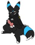 anthro anthrofied balls bodily_fluids clothing cum dog_tags genital_fluids genitals holding_penis hoodie knot leaking leaking_cum male penis pokemorph solo topwear bargglesnatch-x1 nintendo pokemon auro_(auropaw) eeveelution generation_2_pokemon pokemon_(species) shiny_pokemon umbreon hi_res