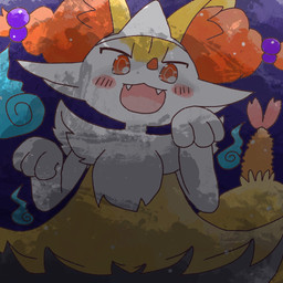 accessory ambiguous_anthro ambiguous_gender anthro biped blush cute_fangs fangs food front_view headband looking_at_viewer looking_down looking_down_at_viewer low-angle_view object_in_tail open_:3 open_mouth open_smile paw_pose pose shrimp_(food) simple_background smile solo standing tail teeth tenkan annyui0611 nintendo pokemon braixen canid generation_6_pokemon mammal pokemon_(species) will-o'-the-wisp 1:1 2022 digital_drawing_(artwork) digital_media_(artwork) half-length_portrait hi_res japanese_description portrait translated_description