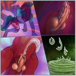 bodily_fluids border cum cumshot ejaculation feral genital_fluids genitals grey_border hands-free knot male male/male orgasm penis solo cormac_(artist) mythology cinos_ruddertail kaz_(character) dragon mythological_creature mythological_scalie scalie 1:1 hi_res