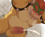 anthro balls belly blush bodily_fluids cum duo ejaculation erection eyes_closed genital_fluids genitals humanoid_genitalia humanoid_hands humanoid_penis kemono low-angle_view male musclegut muscular penis solo_focus sweat worm's-eye_view yoshizaurusu_n mario_bros nintendo bowser koopa scalie 2020 hi_res