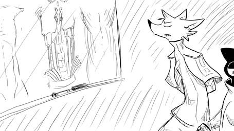 ambiguous_gender anatomical_diagram anthro cape clothing coat duo eyewear glasses lab_coat male marker topwear whiteboard dragonweirdo gytras_(dragonweirdo) kimera_(dragonweirdo) canid canine canis domestic_cat felid feline felis mammal wolf 16:9 comic hi_res monochrome widescreen