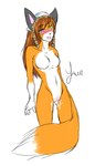 anthro blush bodily_fluids breasts dipstick_tail featureless_breasts female fur genital_fluids genitals green_eyes heterochromia markings multicolored_body multicolored_fur nude orange_body orange_fur pink_eyes pussy solo tail tail_markings two_tone_body two_tone_fur vaginal_fluids white_body white_fur laur rozen_maiden furseiseki_(character) canid canine fox mammal