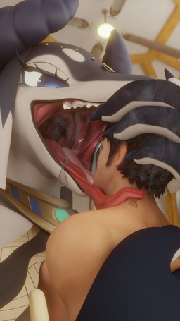 anthro blue_body blue_eyes breath clothed clothing duo female male male/female male_human mouth_shot open_mouth oral_vore teeth tongue tongue_out vore white_body chutos mythology lehner_(eipon_tarou) dragon human mammal mythological_creature mythological_scalie scalie 3d_(artwork) 9:16 absurd_res digital_media_(artwork) hi_res