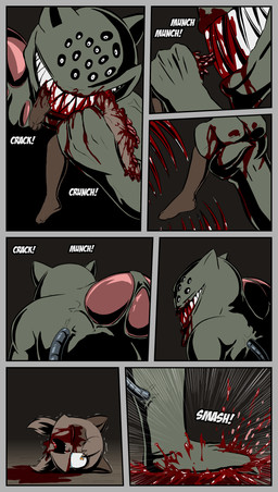 3_toes anthro bite blood blood_from_vagina blood_in_pussy blood_puddle blush blush_lines bodily_fluids border breasts butt butt_from_the_front clothing cruelty crush crying death dialogue duo eating eye_wound eyewear facial_scar feet female foot_crush genitals gore grey_border grimace group hard_vore imminent_death missing_arm missing_eye multi_eye mutilation natural_breasts nipples nude oh_no onomatopoeia pain peril perineum rock ryona scar scared severed_body_part severed_head severed_leg severed_limb shaking sharp_teeth soles solo sound_effects suffering surgical_suture tears teeth text toes tongue tongue_out topwear trembling trio vore vulva e254e lagomorph leporid mammal monster rabbit undead absurd_res english_text hi_res