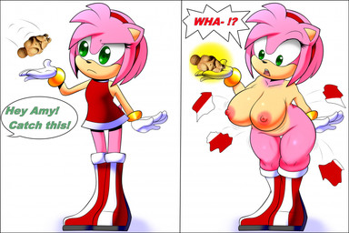 accessory anthro before_and_after big_breasts boots breast_expansion breasts clothing curvy_figure dress expansion female footwear gloves green_eyes hair_accessory hairband handwear nipples pink_body sculpture shoes solo speech_bubble standing statue surprised text thick_thighs thigh_expansion torn_clothing transformation voluptuous randomgloves sega sonic_the_hedgehog_(series) amy_rose venus_of_willendorf eulipotyphlan hedgehog mammal comic english_text hi_res