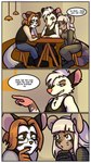 anthro chastity_cage chastity_device cuckold dialogue eyewear female glasses group impregnation male male/female trio marzipan-n finian_wren thora_wren american_opossum cheetah felid feline mammal marsupial sugarglider absurd_res comic hi_res