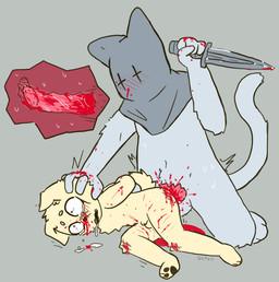 adult_on_child adult_on_young adult_penetrating_young age_difference animal_genitalia animal_penis anthro anthro_on_anthro anthro_penetrated anthro_penetrating anthro_penetrating_anthro blood blood_from_ass blood_in_ass blood_on_face blood_puddle bodily_fluids crying dagger drooling duo forced fur genitals gore grey_body grey_fur holding_dagger holding_melee_weapon holding_object holding_weapon male male/male male_penetrated male_penetrating male_penetrating_male mask melee_weapon penetration penis rape sadism saliva sex shota submissive submissive_male tan_body tan_fur tears torture weapon young young_male younger_penetrated bravobunny canid canine canis domestic_cat domestic_dog felid feline felis mammal hi_res