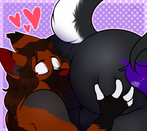 4_fingers ambiguous_gender anthro big_butt black_body black_fur black_tail body_worship brown_eyebrows brown_hair butt butt_focus butt_worship closed_smile duo eyebrows eyes_closed fingers fur grey_body grey_fur grey_inner_ear_fluff hair heart_symbol holding_butt inner_ear_fluff interspecies light male male/ambiguous male_anthro medium_hair mouth_closed multicolored_body multicolored_fur outline purple_background purple_outline purple_tail_tuft red_inner_ear red_nose simple_background smile tail tail_tuft thick_thighs tuft two_tone_tail wavy_hair white_eyelids white_fingers white_tail ractoons european_mythology mythology kraber_(kraberbat) mojave_(kraberbat) canid canine dragon fox mammal mythological_creature mythological_scalie scalie western_dragon wyvern absurd_res colored digital_drawing_(artwork) digital_media_(artwork) english_description hi_res lighting shaded