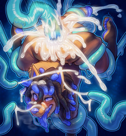 ahegao anal anal_penetration anus balls big_penis biped black_hair blue_anus blue_background blue_eyes blue_glans blue_hair blue_tongue blush bodily_fluids brown_body brown_fur cum cum_in_ass cum_inside cum_on_face curling_toes dreadlocks excessive_cum excessive_genital_fluids eye_roll feet fur genital_fluids genitals glans hair humanoid_genitalia humanoid_penis looking_pleasured male multicolored_body multicolored_fur orange_balls orange_body orange_fur orange_penis penetration penis saliva simple_background solo sweat tentacle_in_ass tentacle_penetration tentacles tongue tongue_out gerrkk canid canine canis domestic_dog german_shepherd herding_dog mammal pastoral_dog 2023 digital_media_(artwork) hi_res