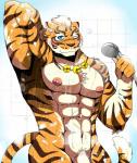 abs anthro biceps blue_eyes countershading fur kemono male muscular muscular_anthro muscular_male nipples pecs solo stripes bearlovestiger13 nekojishi studio_klondike lin_hu felid mammal pantherine tiger 2018